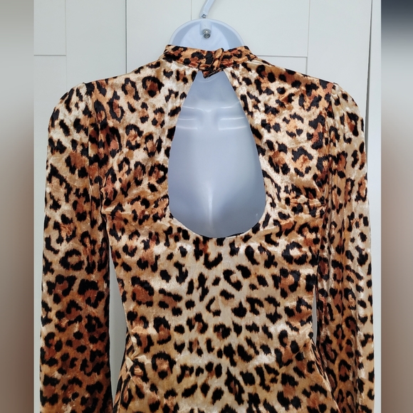 NWOT Urban Outfitters Silence + Noise Crushed Velvet Leopard Print Keyhole Dress - Picture 11 of 12